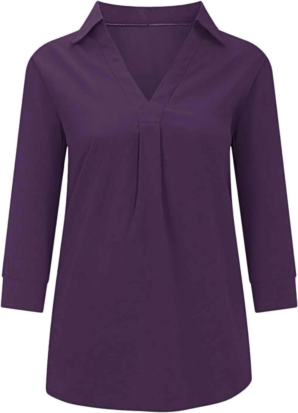 HGps8w 3/4 Length Sleeve Tops for Women Dressy Casual Lapel Collar V Neck Tunic Blouse Solid Loose Comfy Tee Shirts