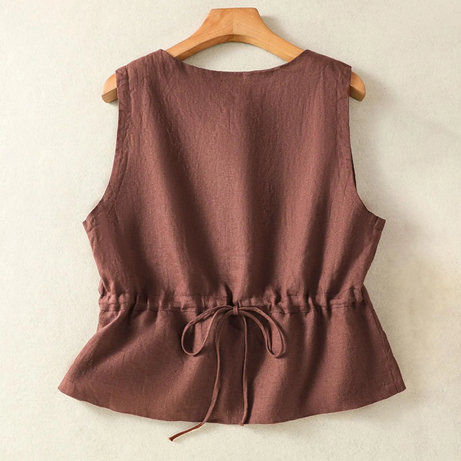 HGps8w Cotton Linen Tank Tops for Women 2025 Summer Loose Button Down Vest Sleeveless Casual Tunic Shirts Blouse