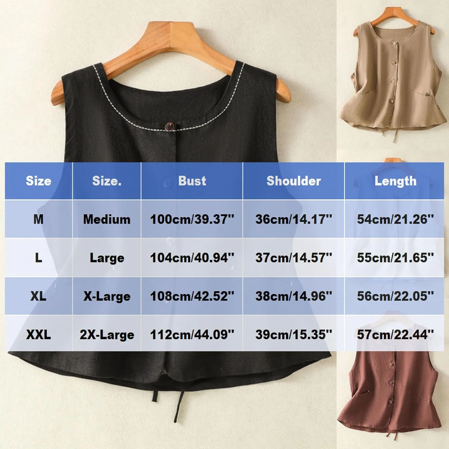 HGps8w Cotton Linen Tank Tops for Women 2025 Summer Loose Button Down Vest Sleeveless Casual Tunic Shirts Blouse