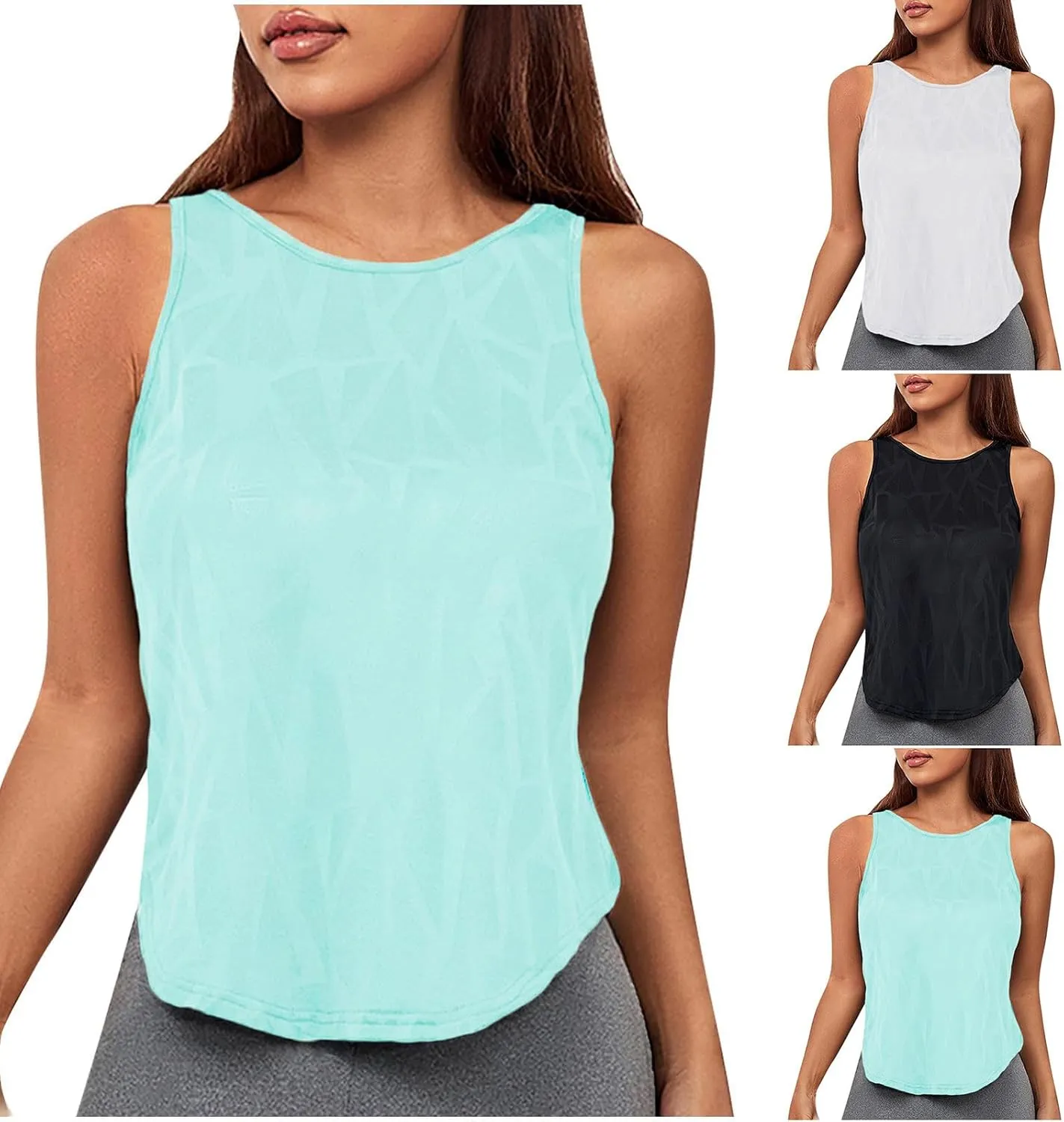 HGps8w Women's Crew Neck Crop Sports Tank Top Sleeveless Casual 2025 Summer Athletic Workout Running Yoga Shirts