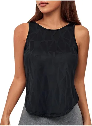 HGps8w Women's Crew Neck Crop Sports Tank Top Sleeveless Casual 2025 Summer Athletic Workout Running Yoga Shirts