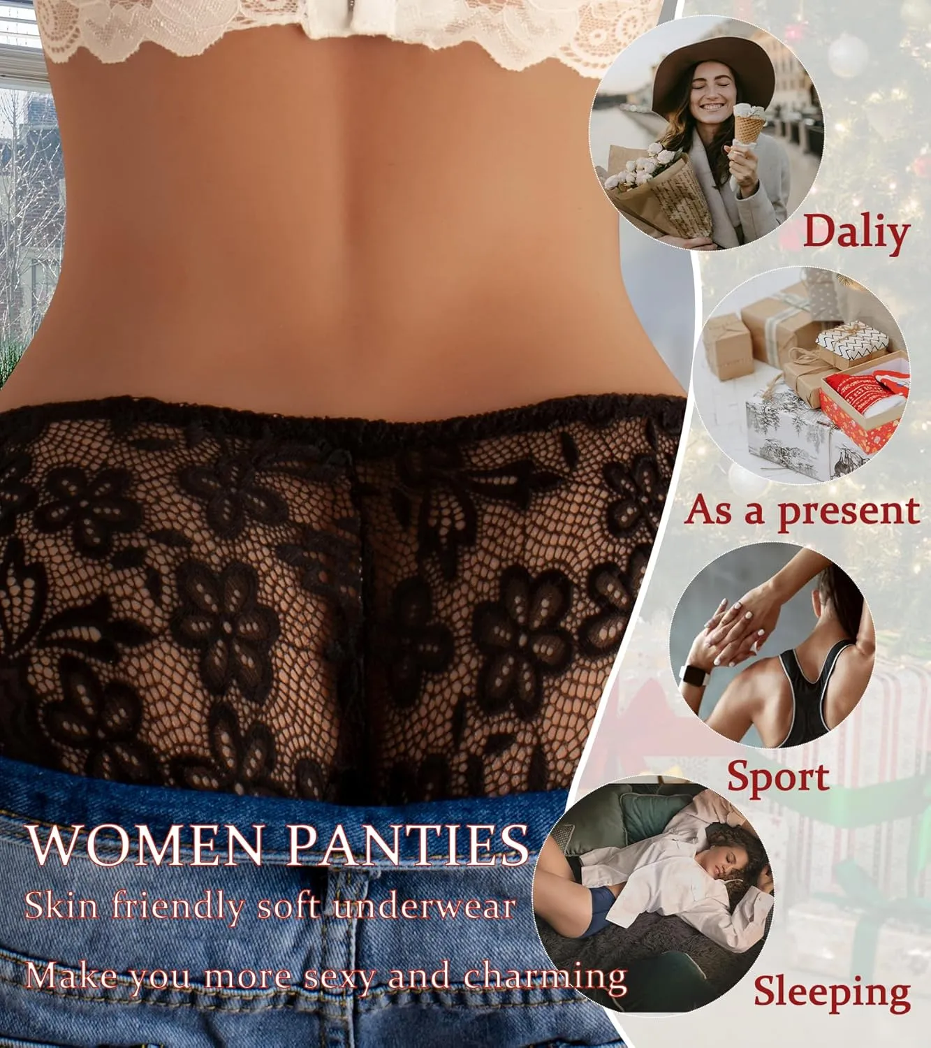 Hibluco Women Lace Underwear Sexy Breathable Hipster Stretch Panties Bikinis