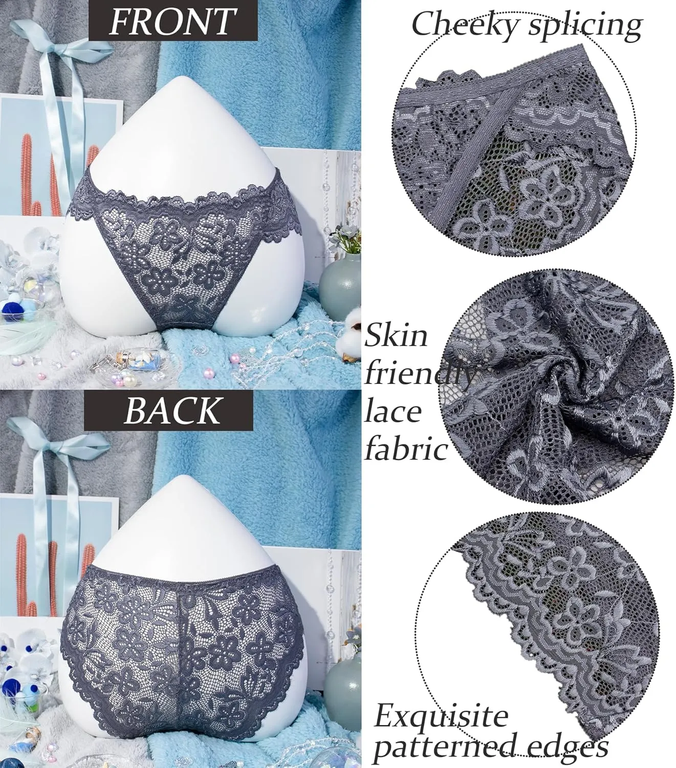 Hibluco Women Lace Underwear Sexy Breathable Hipster Stretch Panties Bikinis