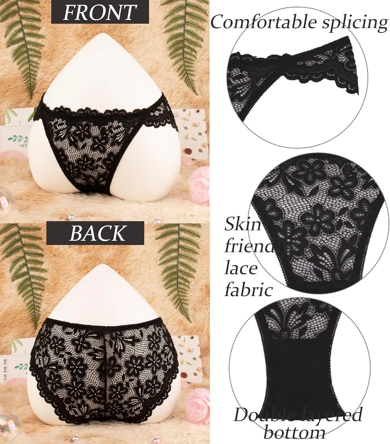 Hibluco Women Lace Underwear Sexy Breathable Hipster Stretch Panties Bikinis