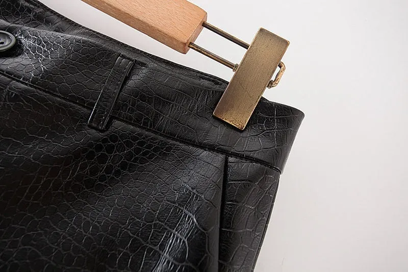 HIGH WAIST CROC LEATHER TROUSERS