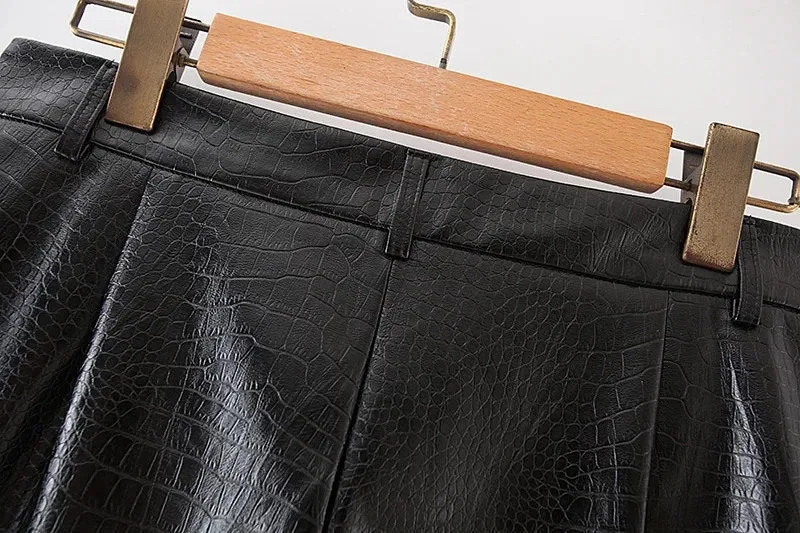 HIGH WAIST CROC LEATHER TROUSERS