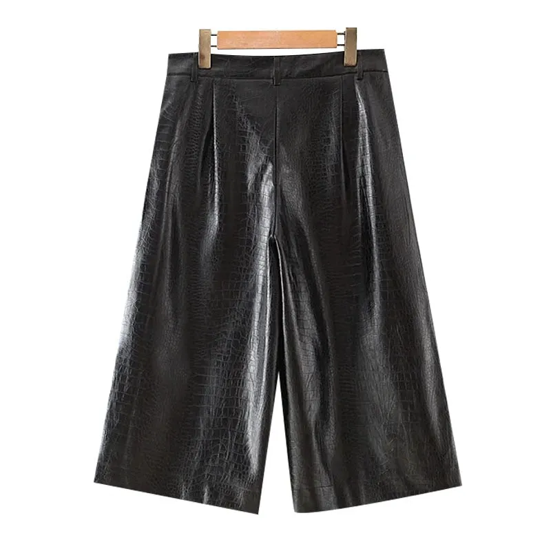 HIGH WAIST CROC LEATHER TROUSERS