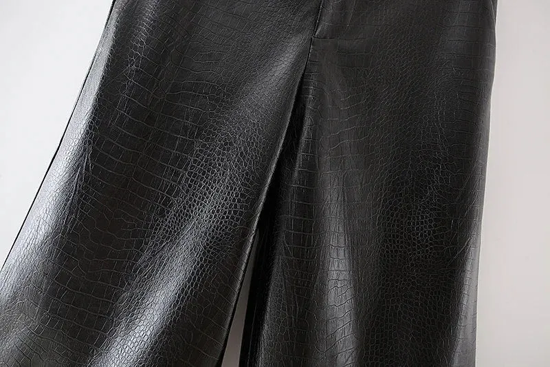 HIGH WAIST CROC LEATHER TROUSERS