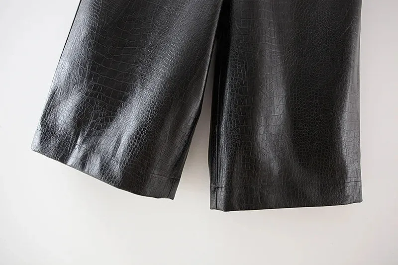 HIGH WAIST CROC LEATHER TROUSERS