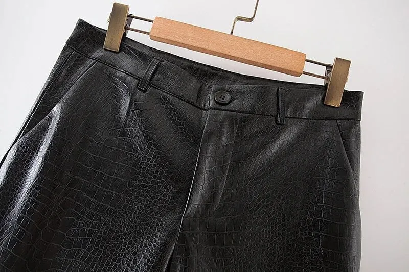 HIGH WAIST CROC LEATHER TROUSERS