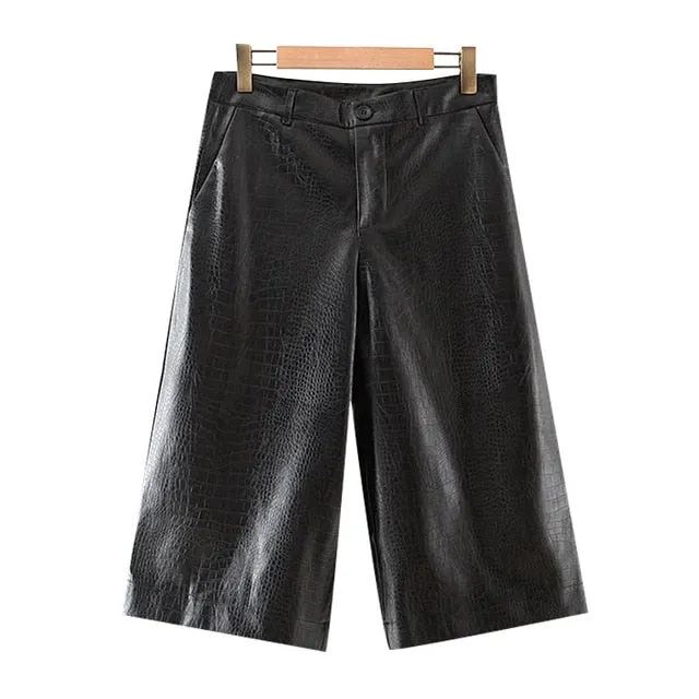 HIGH WAIST CROC LEATHER TROUSERS