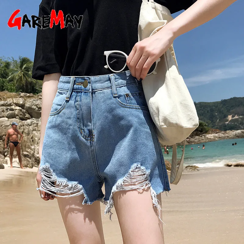 High Waist Denim  Ripped Short