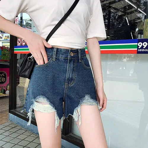 High Waist Denim  Ripped Short