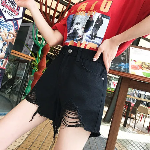 High Waist Denim  Ripped Short