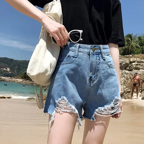 High Waist Denim  Ripped Short