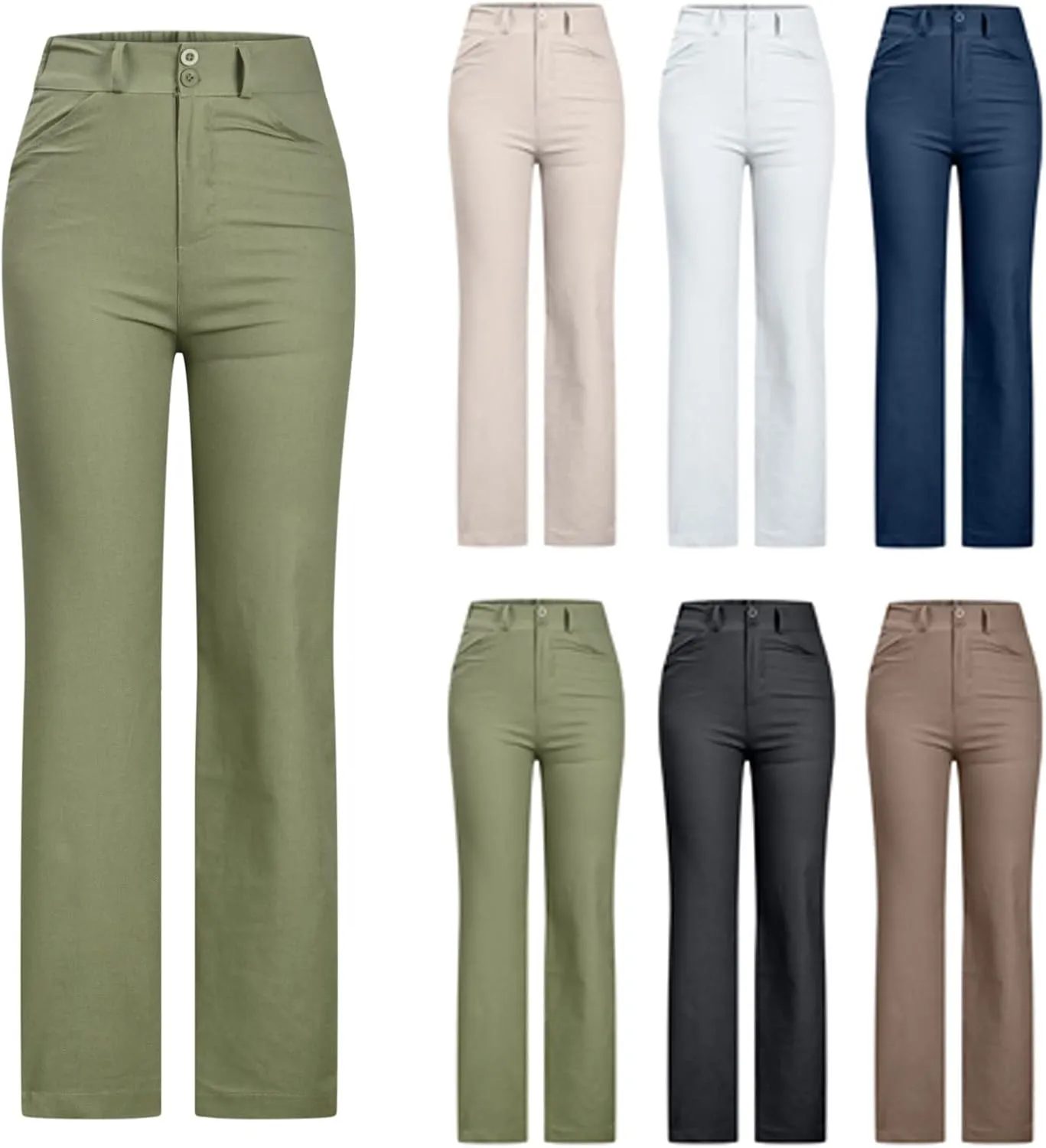 High Waist Pants for Women Business Casual Pants Regular Fit Stretch Pants Straight Leg Trousers with Pockets
