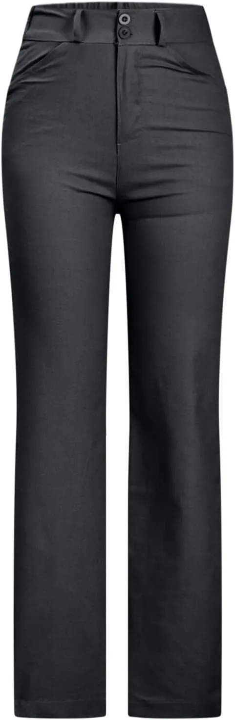 High Waist Pants for Women Business Casual Pants Regular Fit Stretch Pants Straight Leg Trousers with Pockets