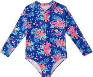 HILEELANG Little Girls Long Sleeve Rash Guard Swimsuit Sun Protection Half Zip One Piece Bathing Suit 3-10 Years