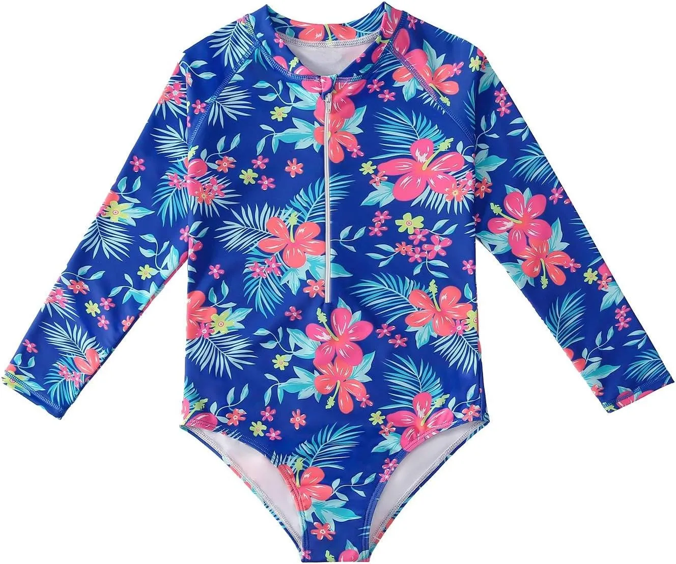HILEELANG Little Girls Long Sleeve Rash Guard Swimsuit Sun Protection Half Zip One Piece Bathing Suit 3-10 Years