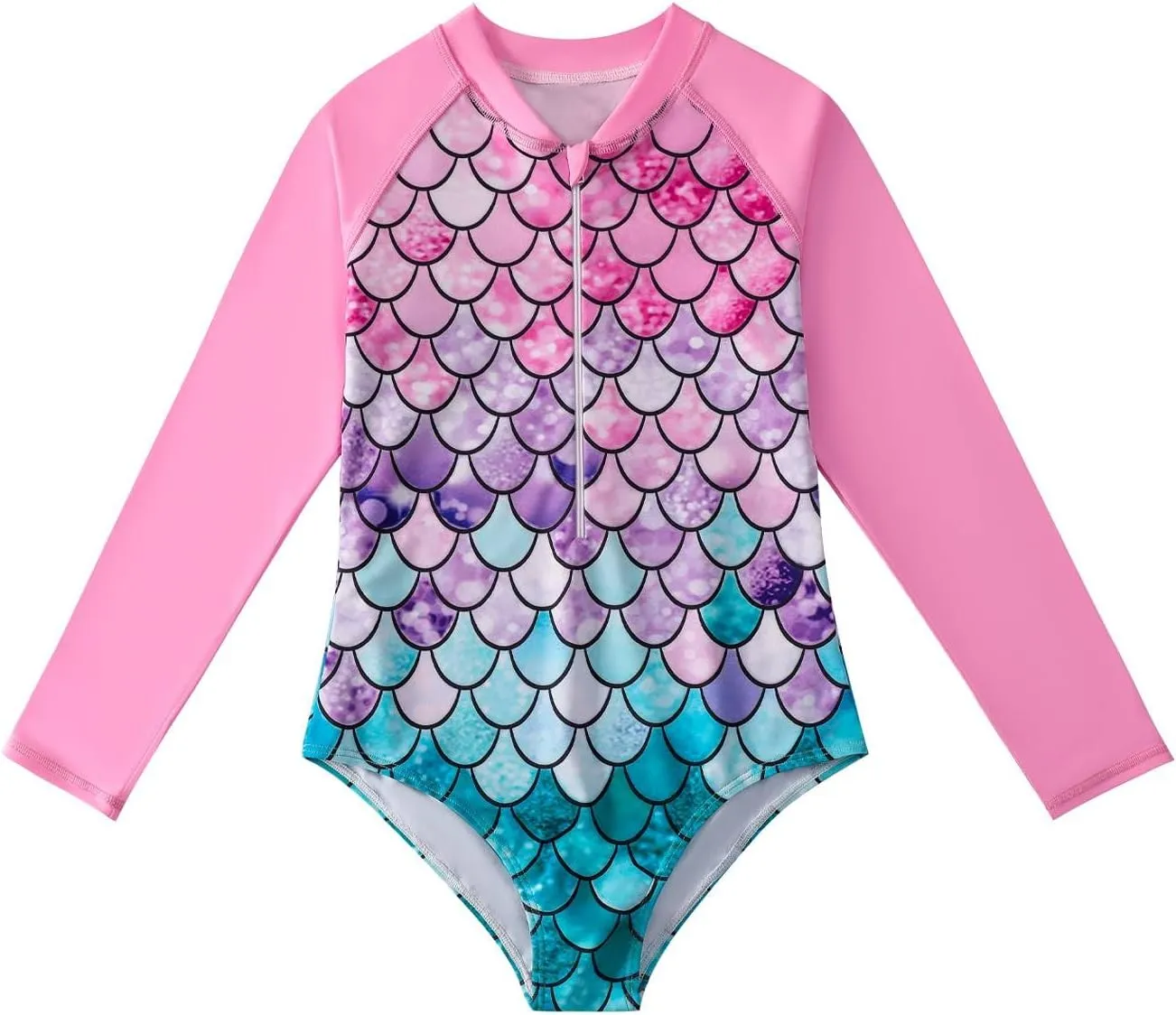 HILEELANG Little Girls Long Sleeve Rash Guard Swimsuit Sun Protection Half Zip One Piece Bathing Suit 3-10 Years