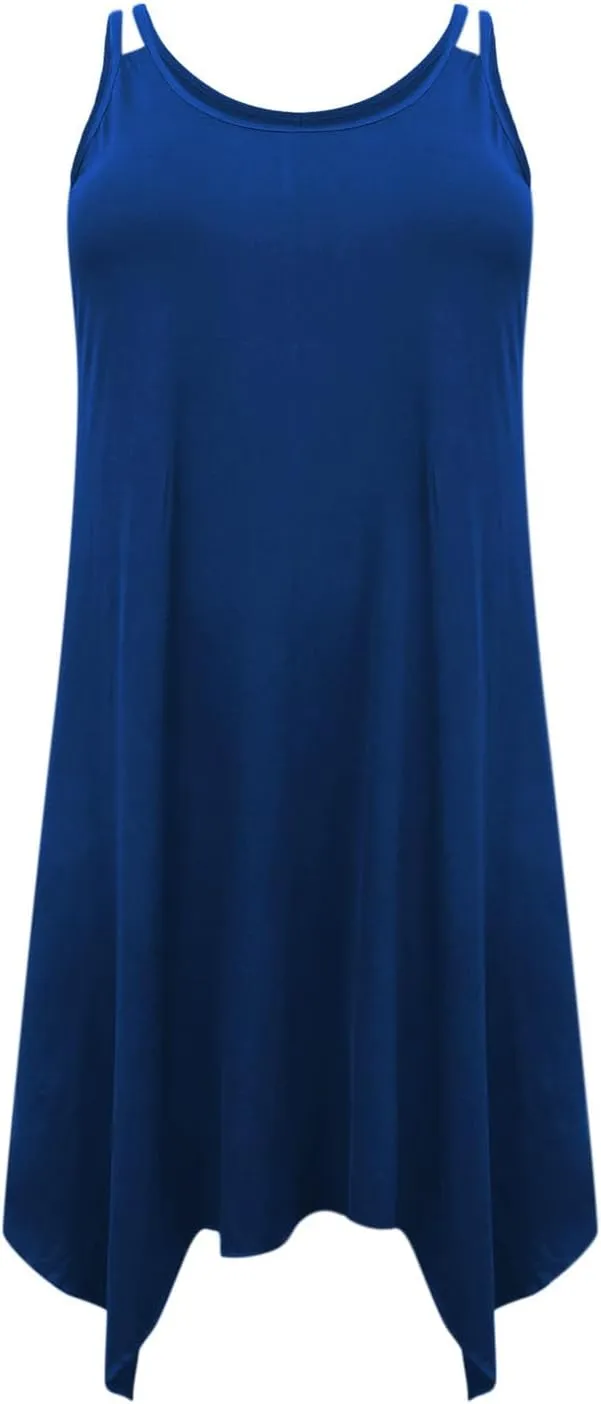 hlysgo Plus Size Dress for Women 2025 Summer Sleeveless V Neck Mini Dresses Casual Loose Fit Handkerchief Hem Short Sundress