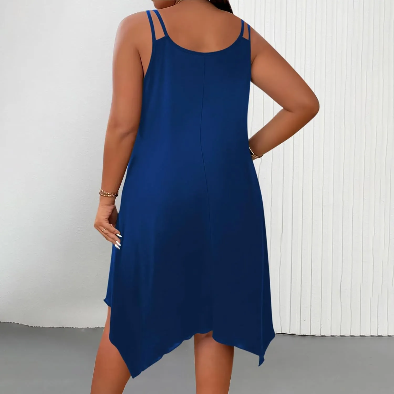 hlysgo Plus Size Dress for Women 2025 Summer Sleeveless V Neck Mini Dresses Casual Loose Fit Handkerchief Hem Short Sundress