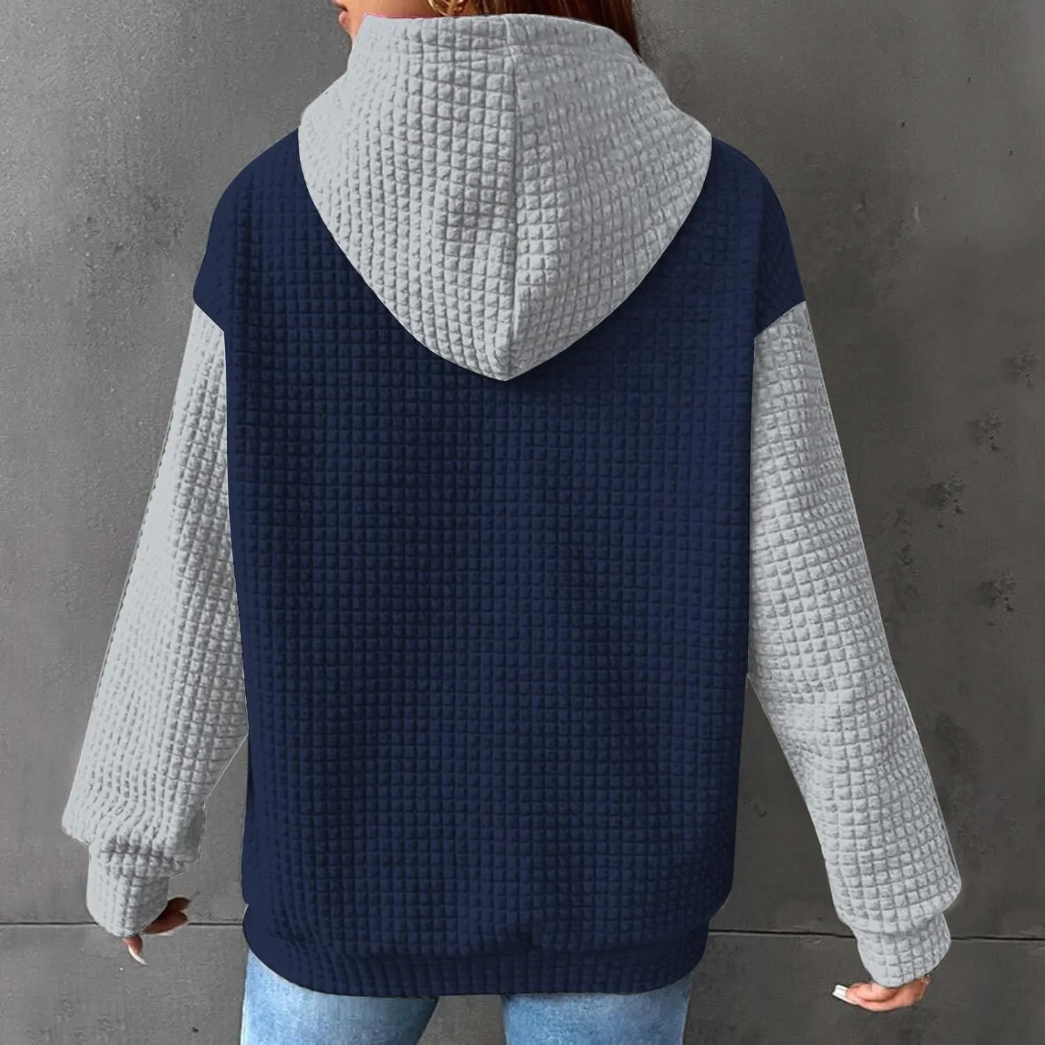 Hoodies for Women Long Sleeve Waffle Knit Sweatshirt Oversized Drawstring Hoodie Loose Hoodie Sweatshirt with Pocket