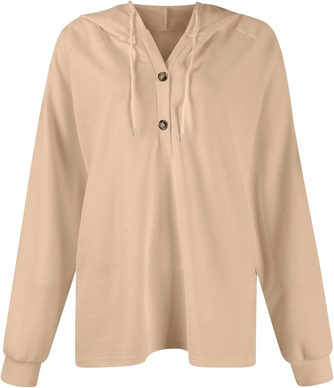 Hoodies for Women Raglan Long Sleeve Waffle Knit Tops V Neck Button Down Shirts Fall Comfy Casual Pullover Sweaters
