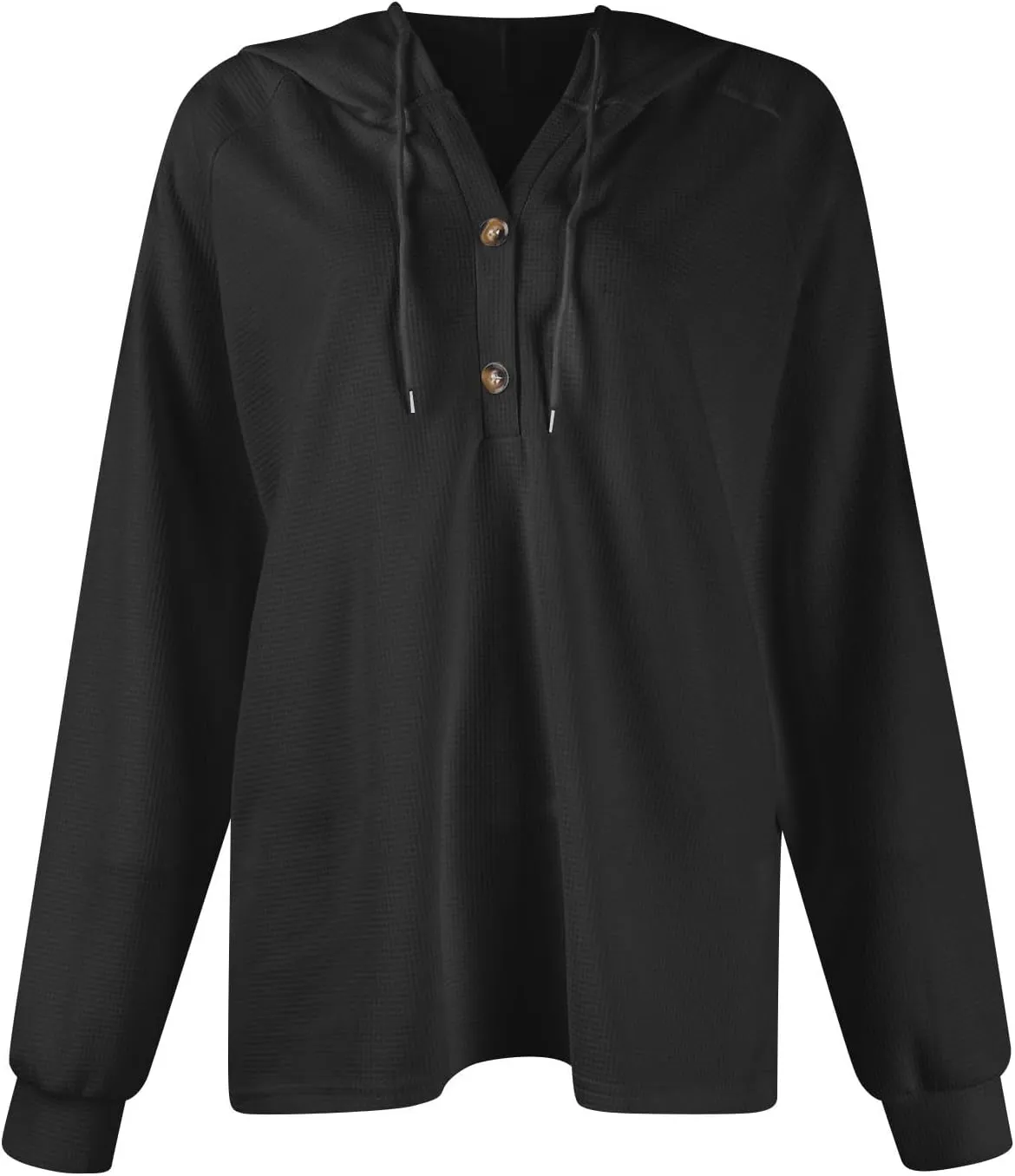 Hoodies for Women Raglan Long Sleeve Waffle Knit Tops V Neck Button Down Shirts Fall Comfy Casual Pullover Sweaters