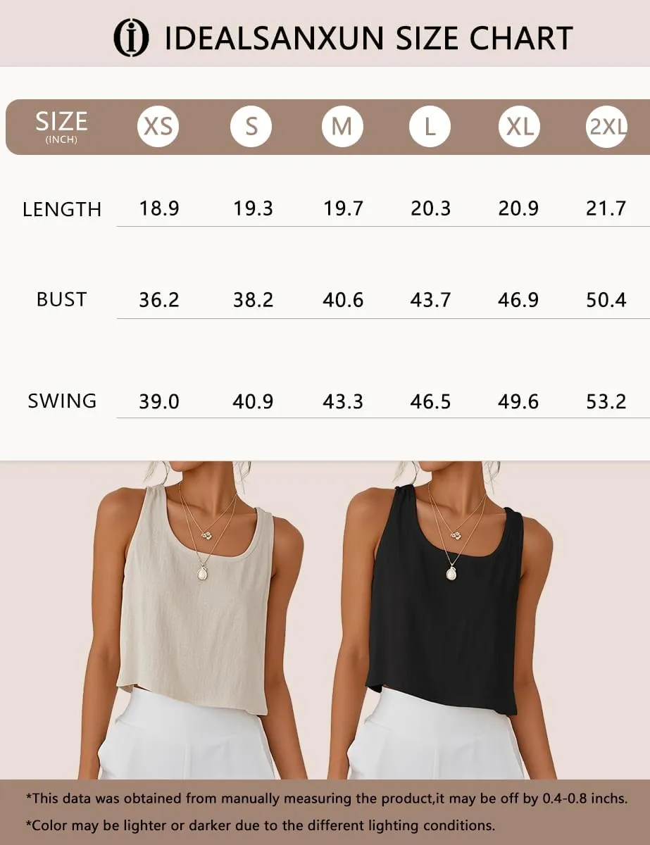 IDEALSANXUN Womens Cotton Linen Crop Tank Tops Spring Summer Sleeveless Tops