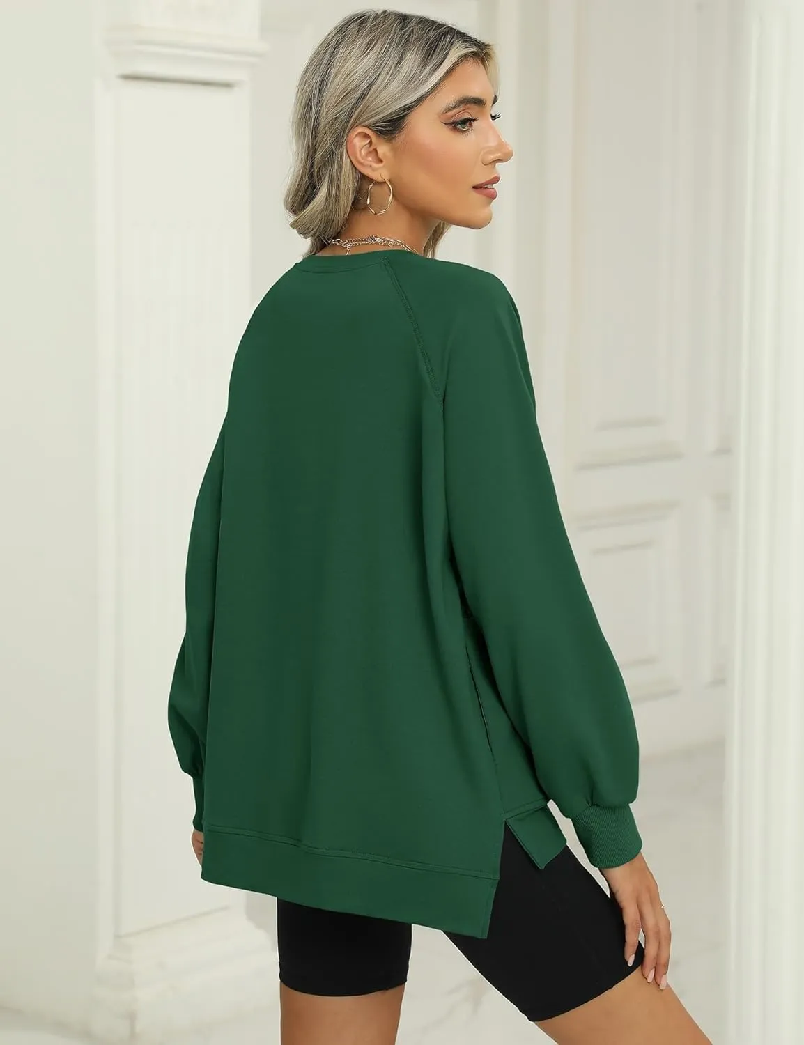 IECCP Womens Sweatshirts Long Sleeve V Neck Pullover Cute Side Slit Tops With Pockets Womens Spring Fashion