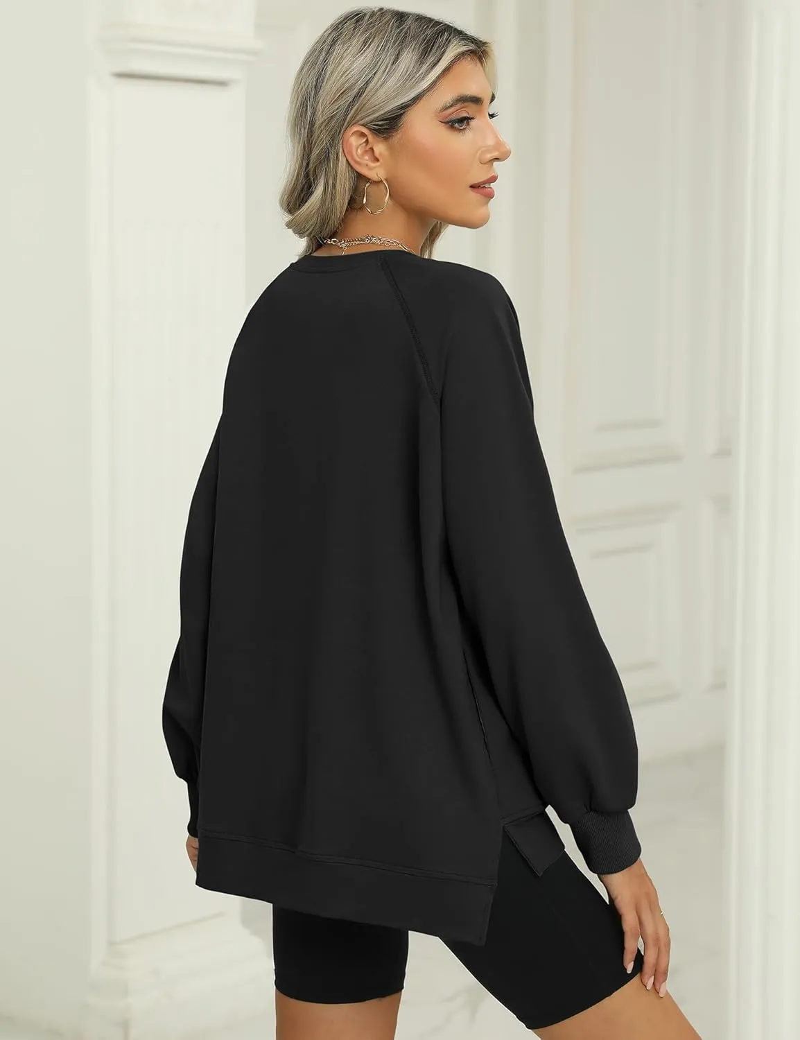 IECCP Womens Sweatshirts Long Sleeve V Neck Pullover Cute Side Slit Tops With Pockets Womens Spring Fashion