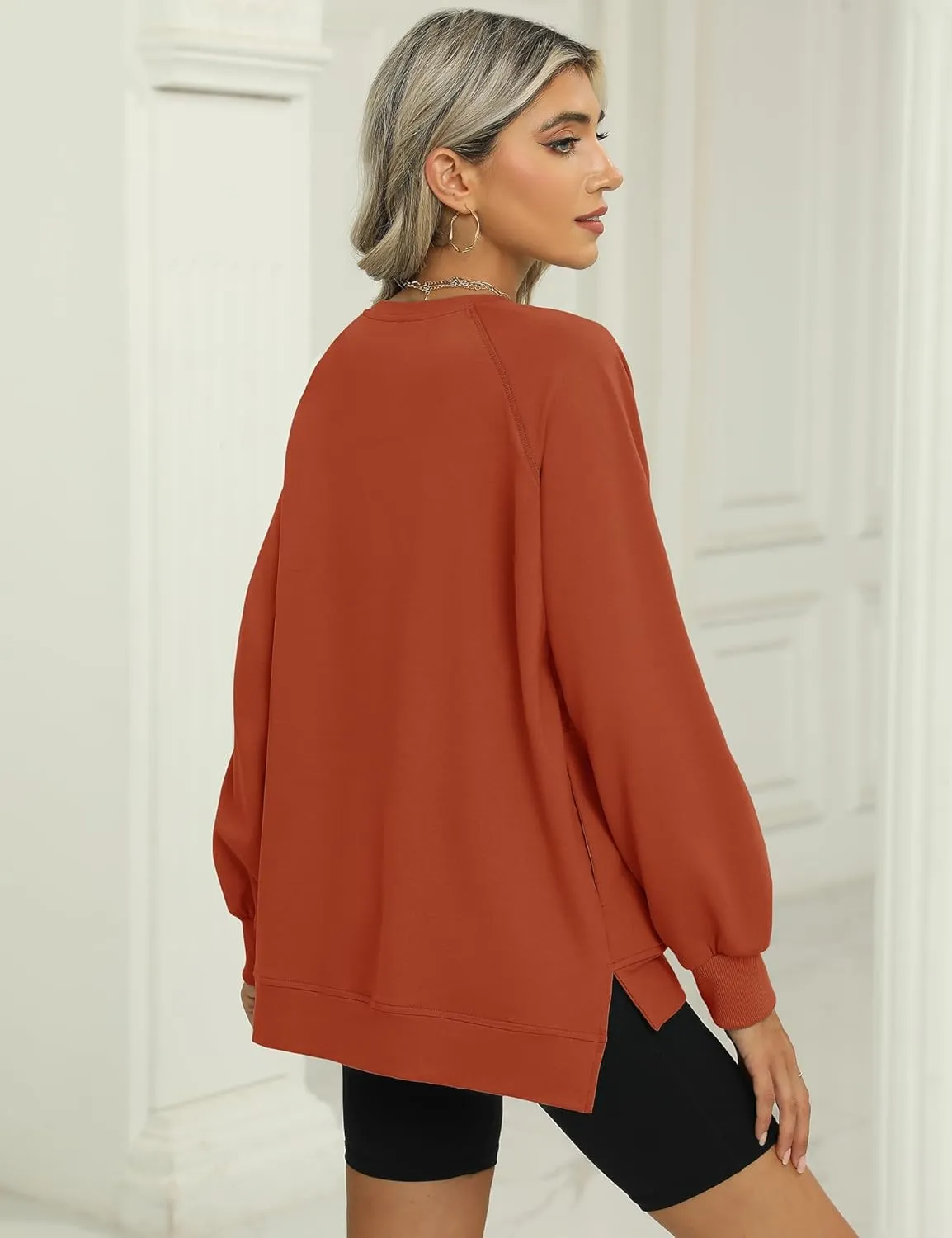 IECCP Womens Sweatshirts Long Sleeve V Neck Pullover Cute Side Slit Tops With Pockets Womens Spring Fashion