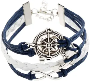 Infinity Northern Star Lucky Blue Leather Bracelets for Men Women Good Luck Layered Braided Leather Wrap