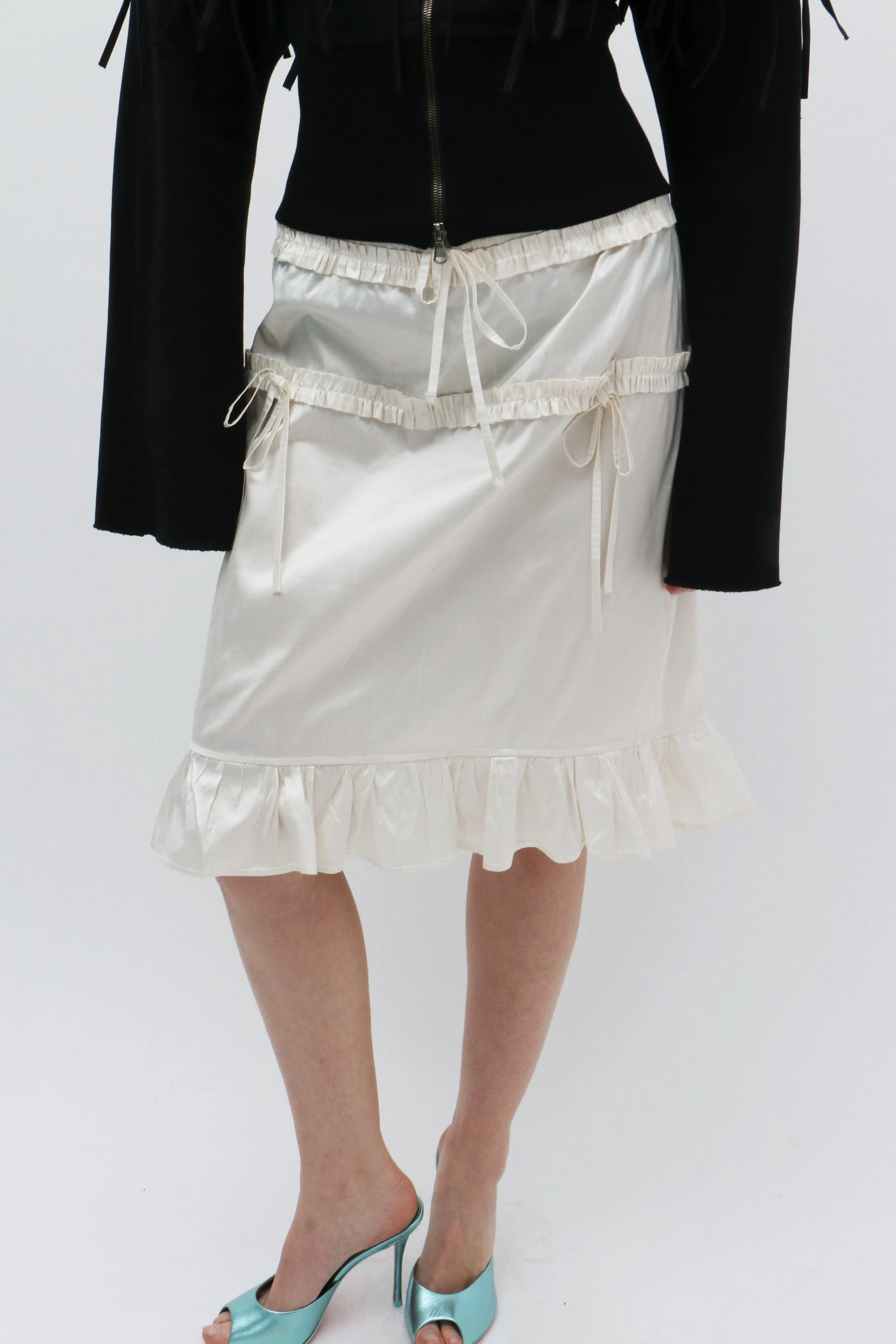 Ivory Ruffle Silk Skirt