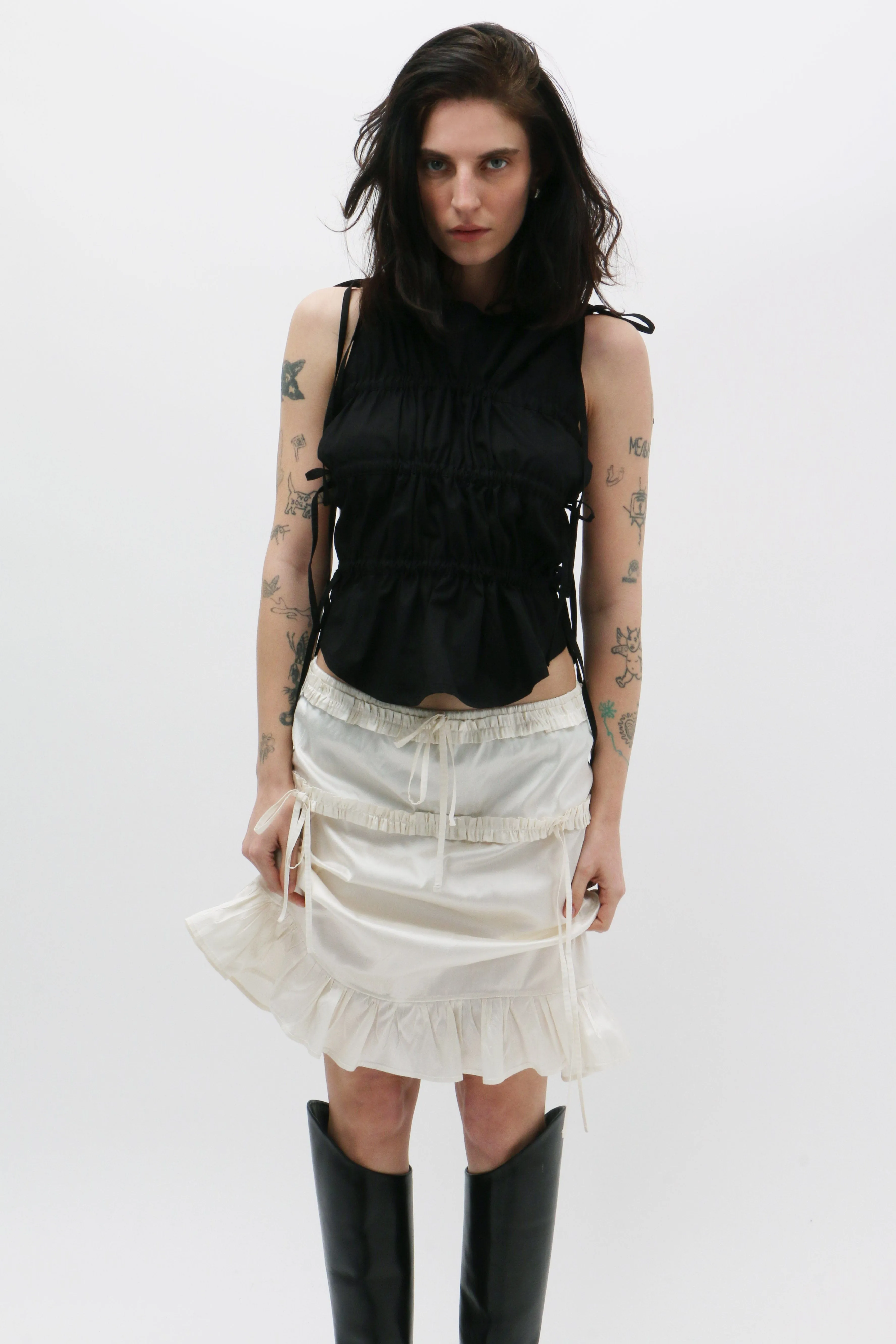 Ivory Ruffle Silk Skirt
