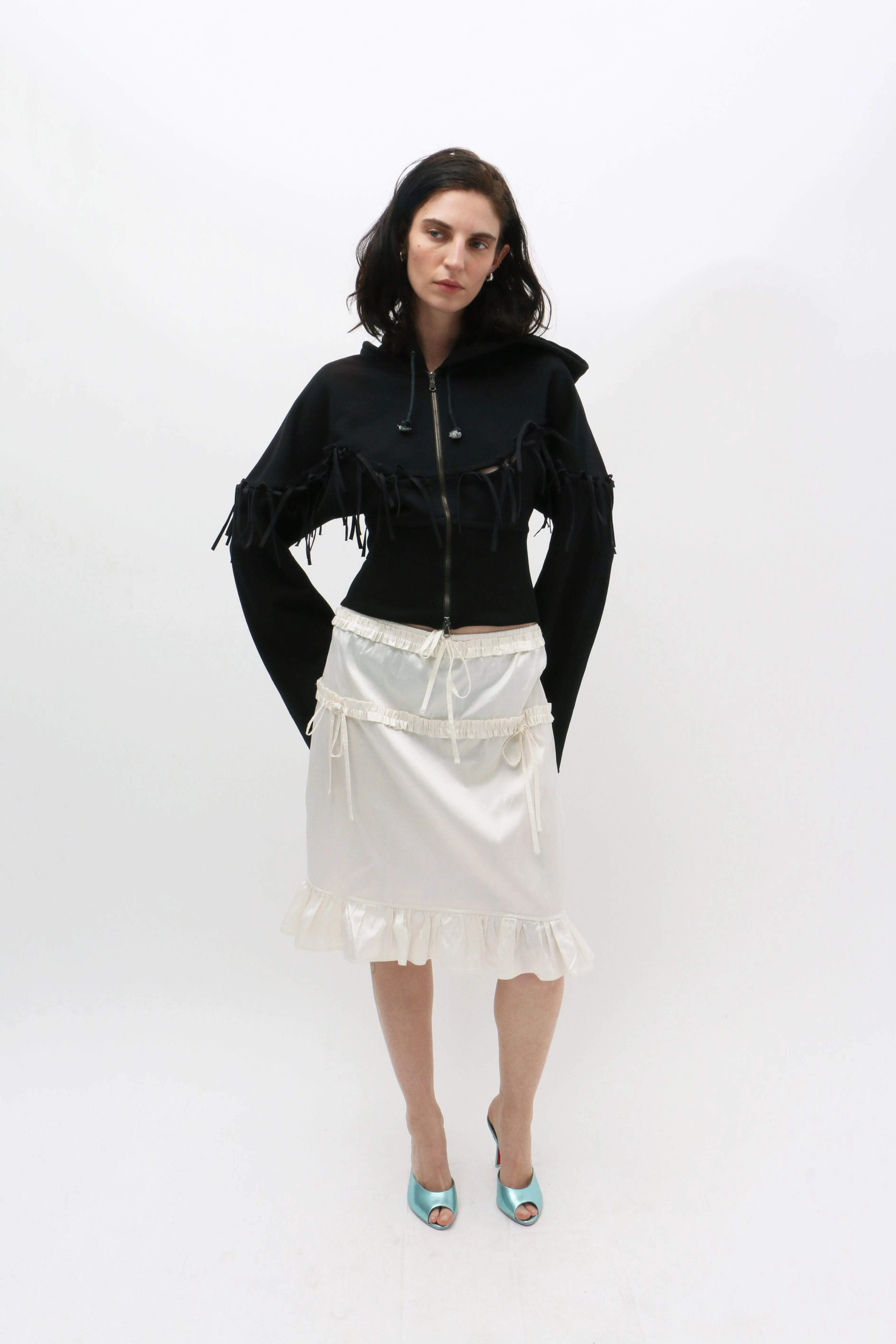 Ivory Ruffle Silk Skirt