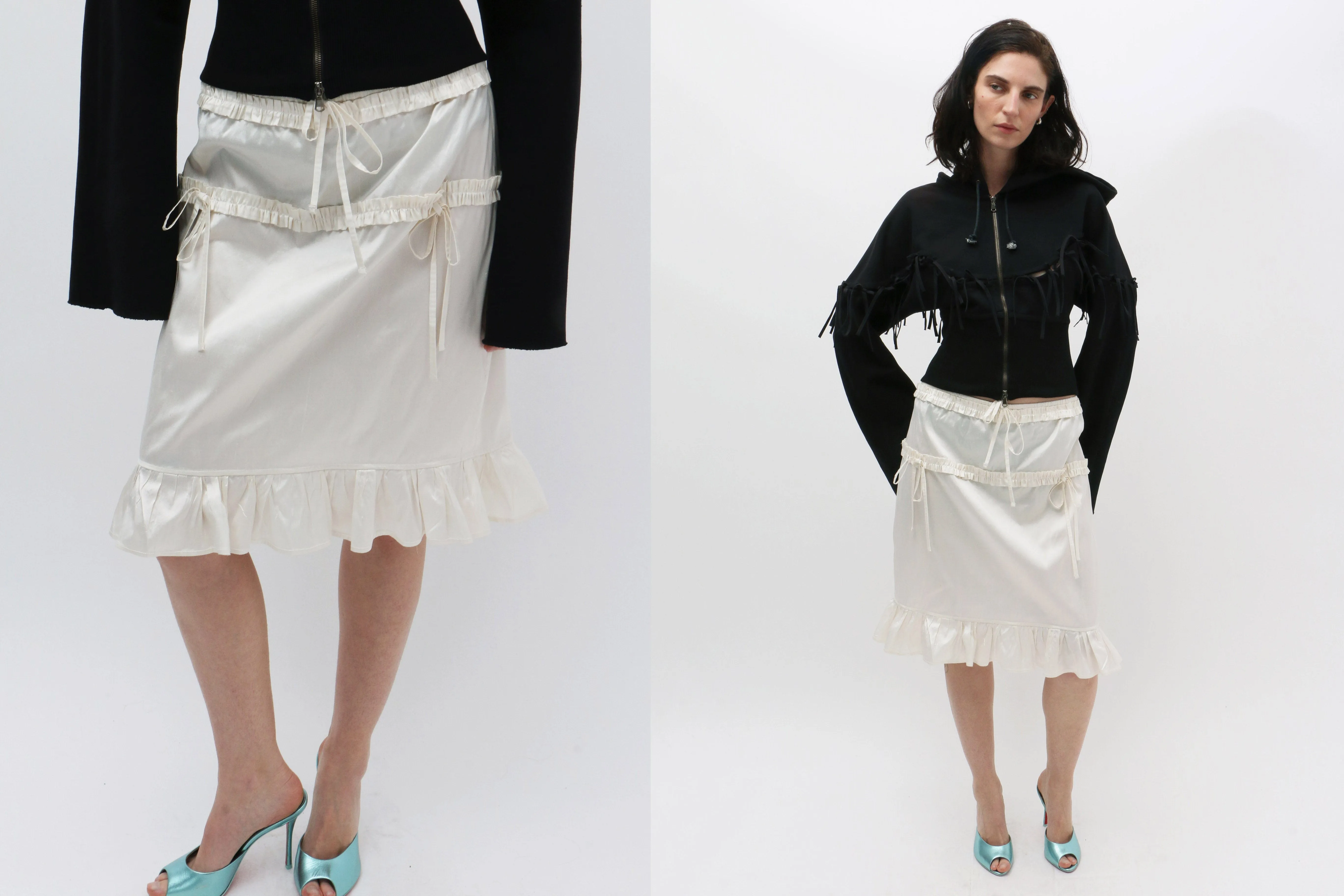 Ivory Ruffle Silk Skirt
