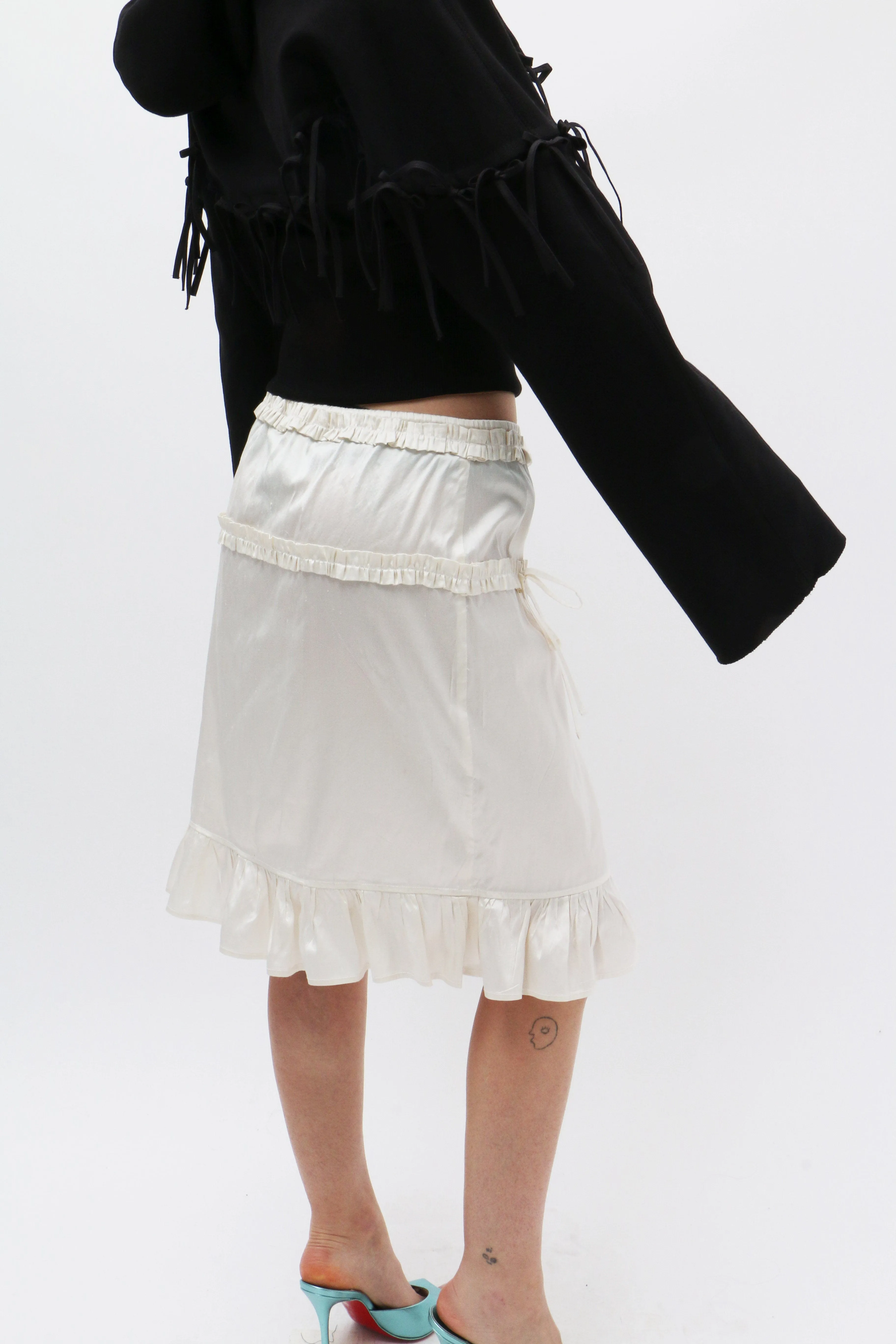 Ivory Ruffle Silk Skirt