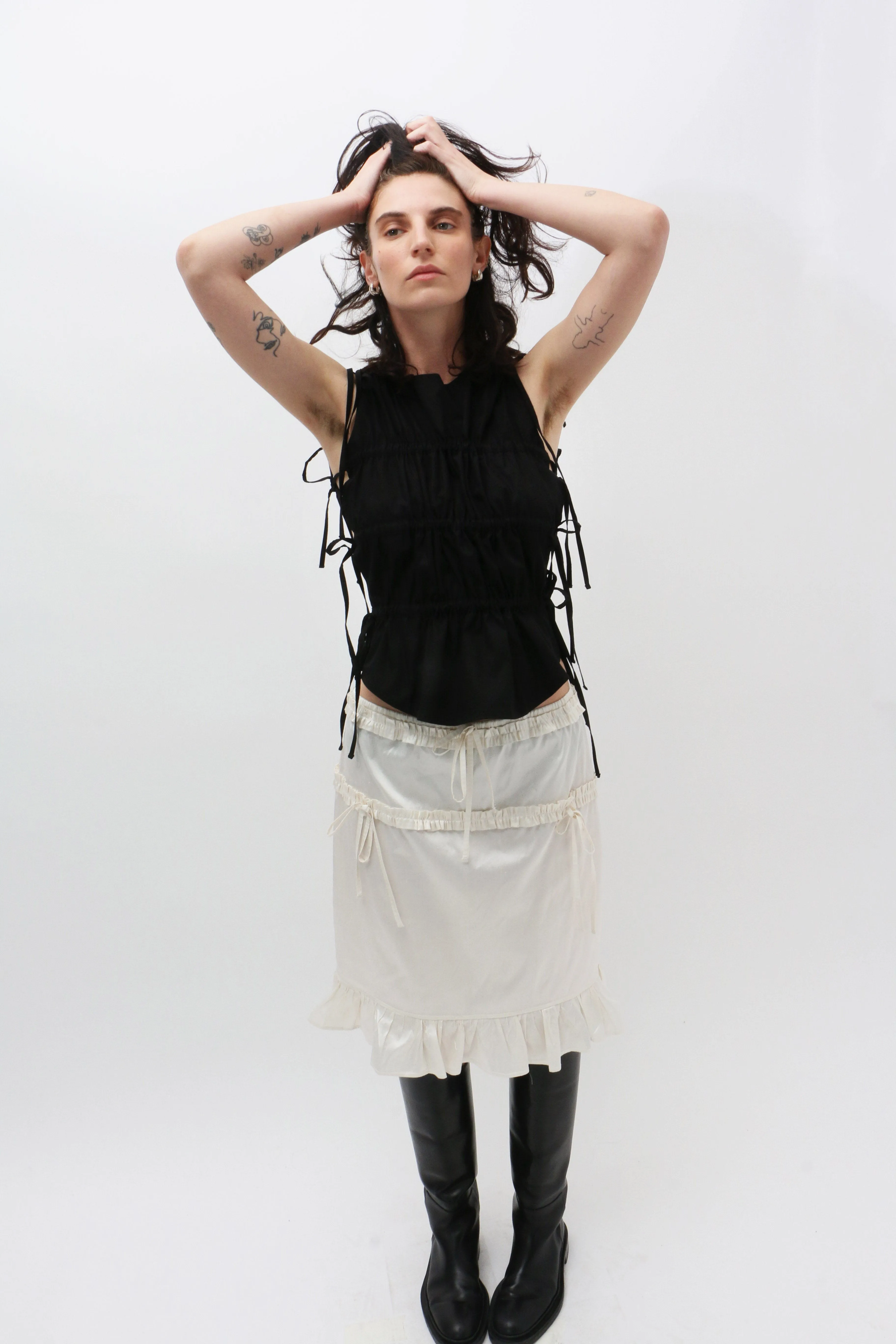 Ivory Ruffle Silk Skirt