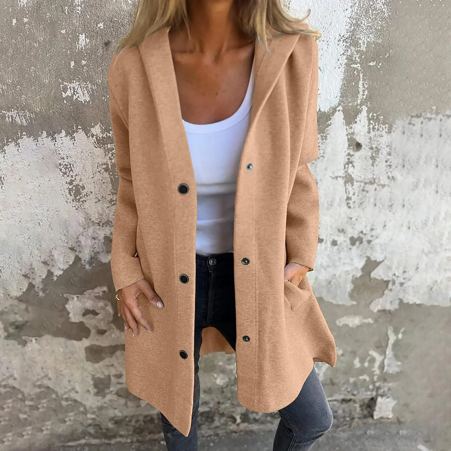 Jackets for Women Casual Single Breasted Hooded Jacket Long Sleeve Trench Coat 2024 Trendy Quilted Shackets