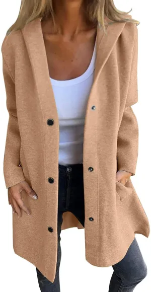 Jackets for Women Casual Single Breasted Hooded Jacket Long Sleeve Trench Coat 2024 Trendy Quilted Shackets
