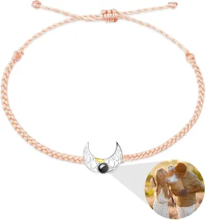 JINLIN Custom Photo Projection Bracelets, Personalised Couples Lovers Moon and Sun Charm Bracelets Adjustable Woven String Matching Couple Bracelets Friendship Bracelets