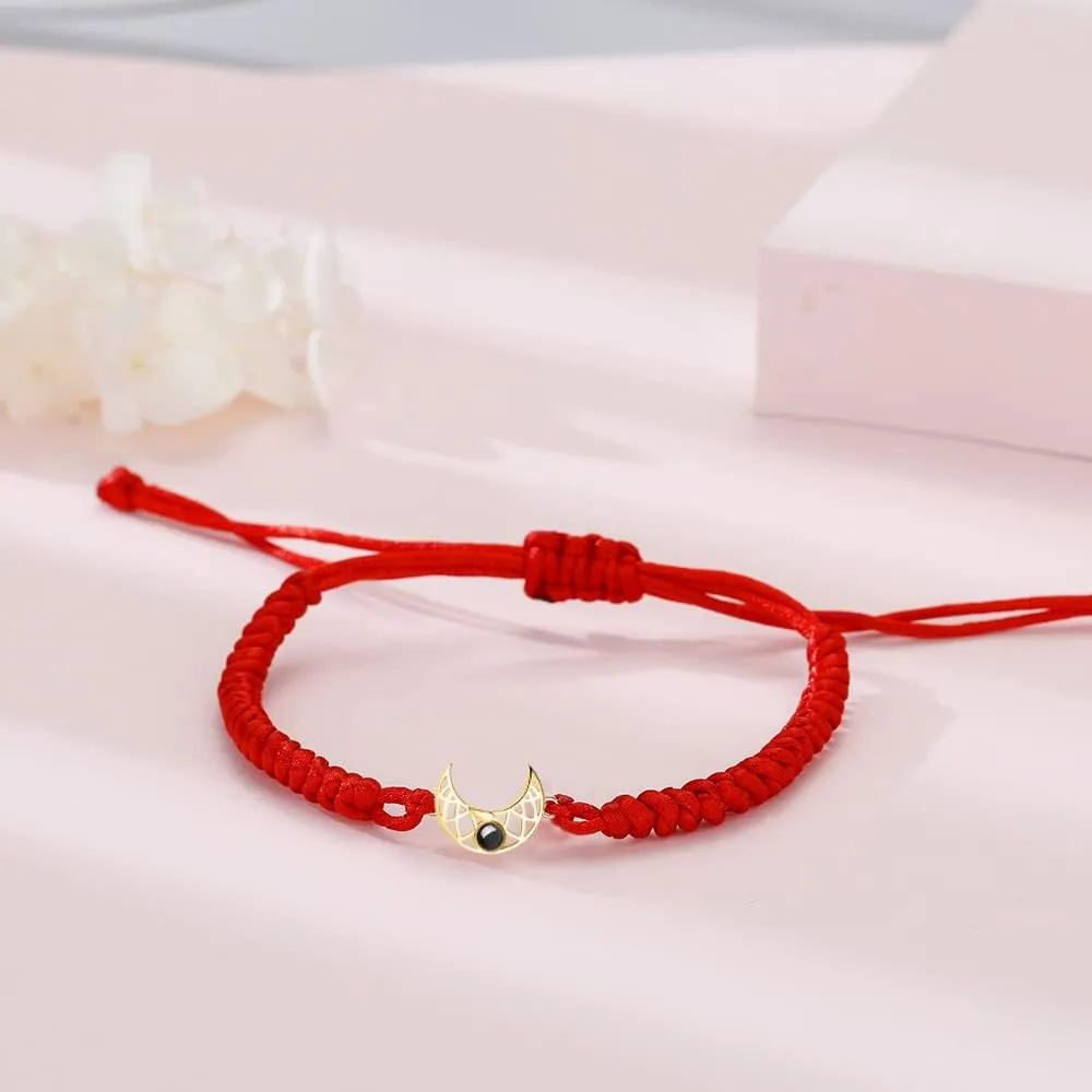 JINLIN Custom Photo Projection Bracelets, Personalised Couples Lovers Moon and Sun Charm Bracelets Adjustable Woven String Matching Couple Bracelets Friendship Bracelets