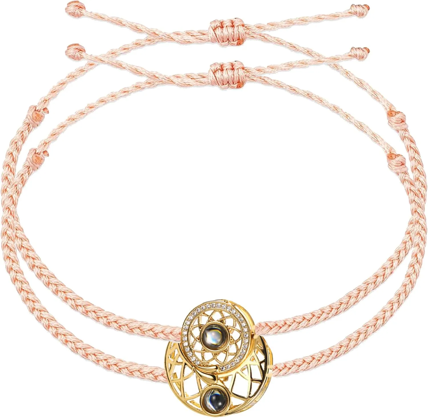 JINLIN Custom Photo Projection Bracelets, Personalised Couples Lovers Moon and Sun Charm Bracelets Adjustable Woven String Matching Couple Bracelets Friendship Bracelets