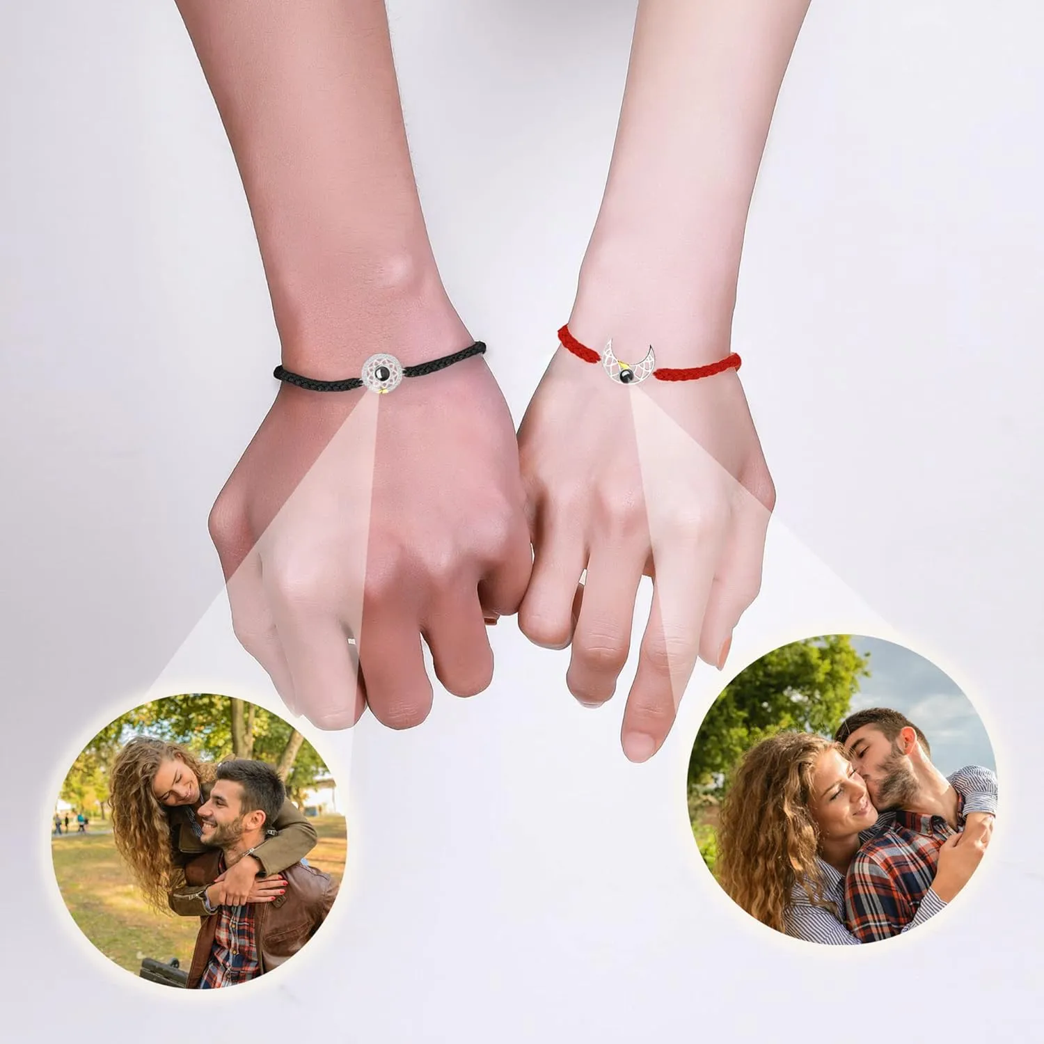 JINLIN Custom Photo Projection Bracelets, Personalised Couples Lovers Moon and Sun Charm Bracelets Adjustable Woven String Matching Couple Bracelets Friendship Bracelets