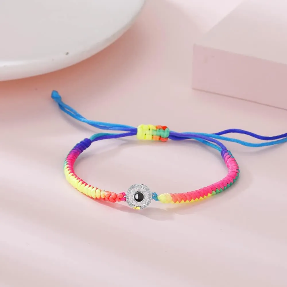 JINLIN Custom Photo Projection Bracelets, Personalised Couples Lovers Moon and Sun Charm Bracelets Adjustable Woven String Matching Couple Bracelets Friendship Bracelets