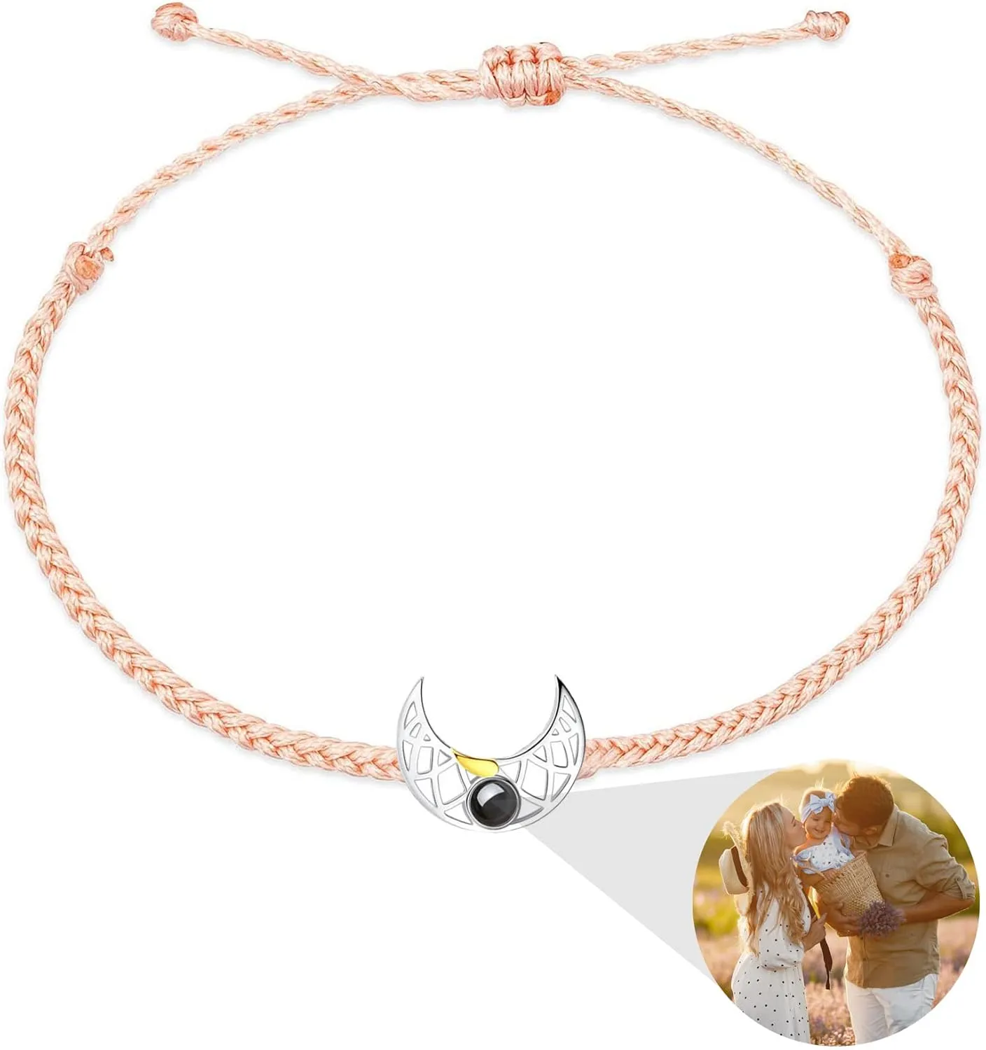 JINLIN Custom Photo Projection Bracelets, Personalised Couples Lovers Moon and Sun Charm Bracelets Adjustable Woven String Matching Couple Bracelets Friendship Bracelets