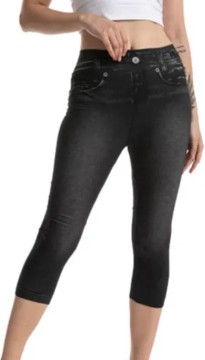 jsaierl Women's Denim Leggings Fashion Workout Sport Yoga Capris Running Athletic High Waisted Pull On Skinny Stretchy Jeans