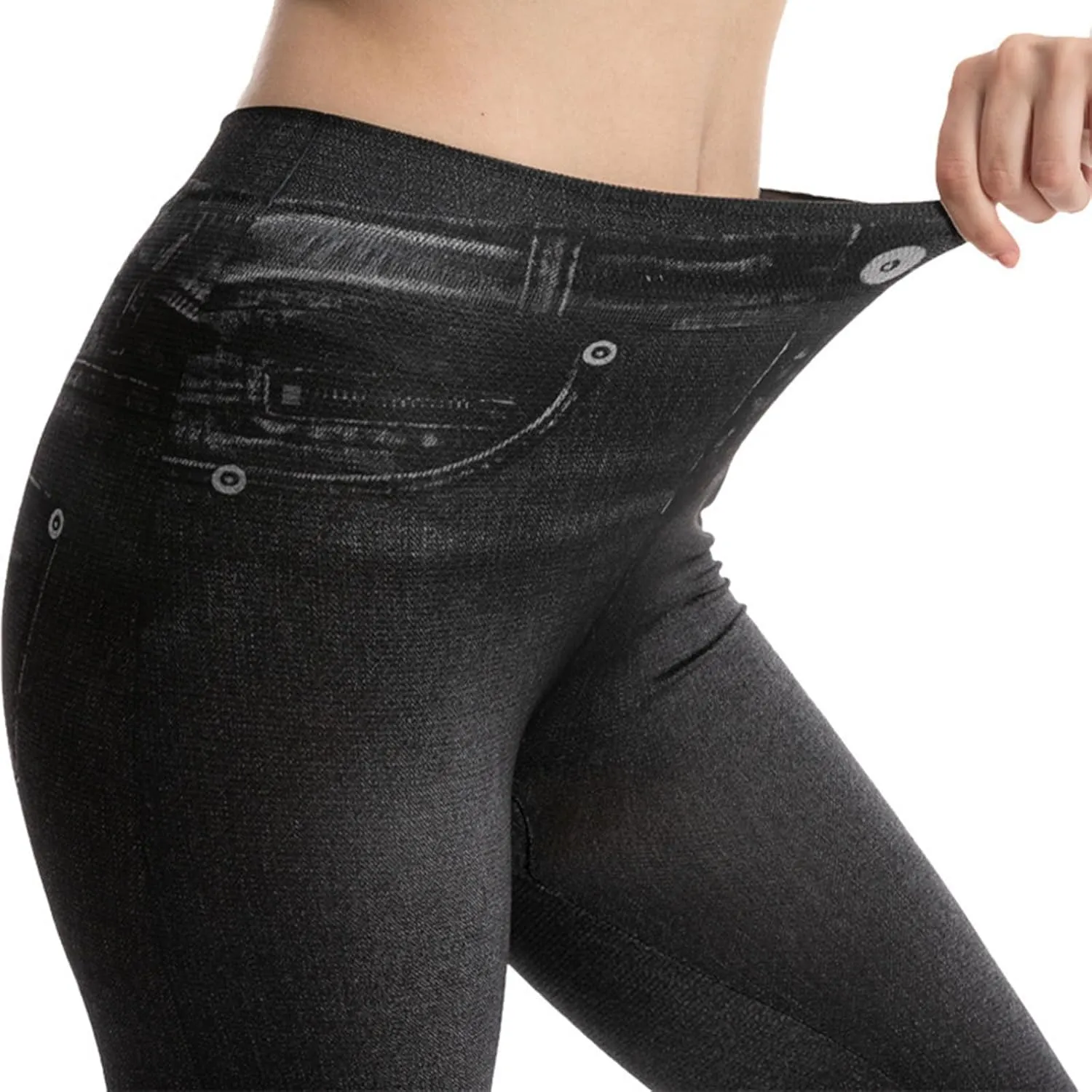 jsaierl Women's Denim Leggings Fashion Workout Sport Yoga Capris Running Athletic High Waisted Pull On Skinny Stretchy Jeans